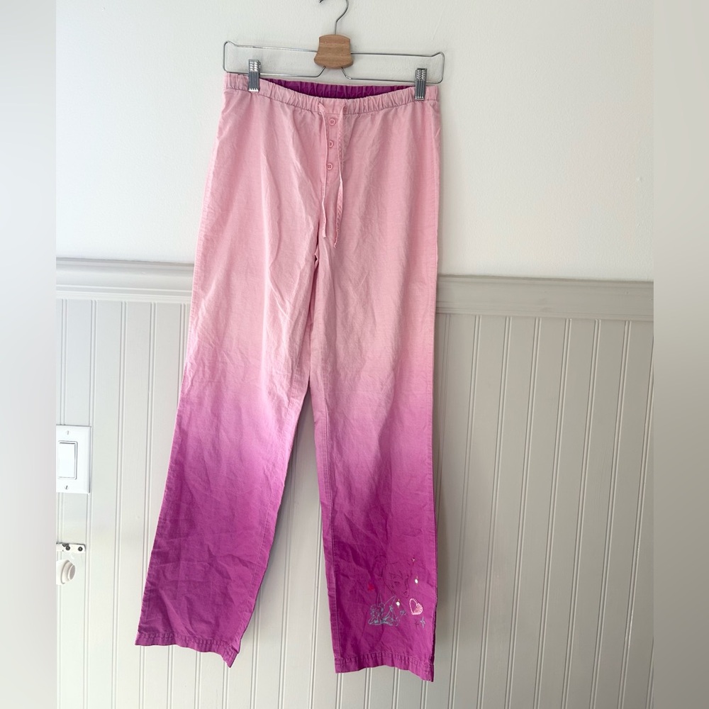 Y2K Disney Tinkerbell Pink Ombre Pajama Pants Size Small Drawstring - Picture 1 of 4
